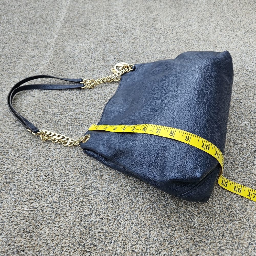 Michael Kors Jet Set Medium Navy Blue Chain Link Leather Shoulder Bag Purse - Picture 12 of 16